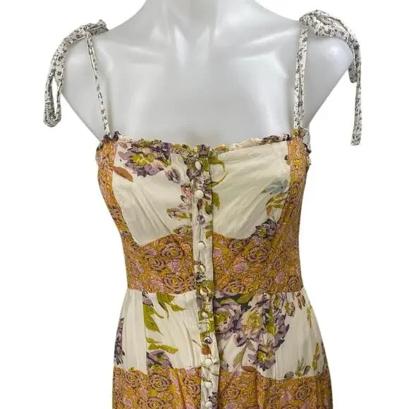 Free People Lover Boy Multicolor Floral Colorblock Boho Sleeveless Midi Dress 4 - Picture 3 of 4